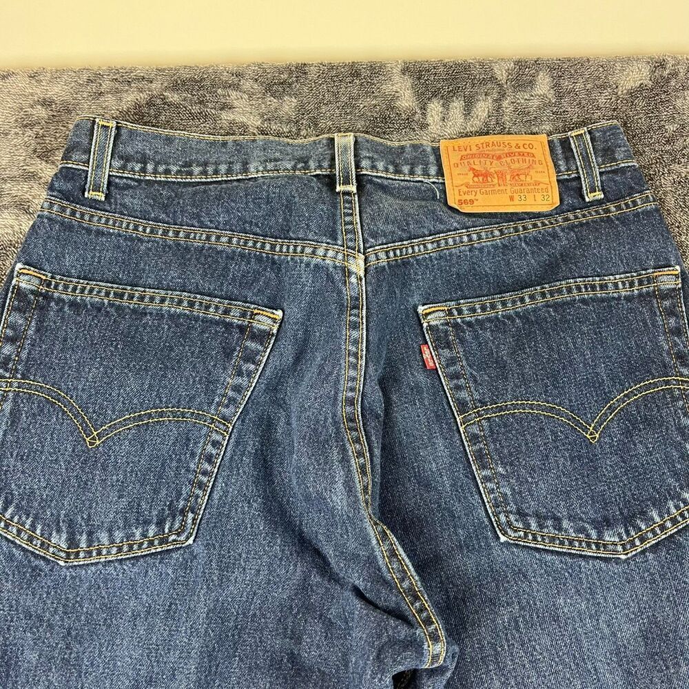 SOLD Vtg 90's Levi's 569 Large Straight Baggy Fit Blue Denim Jeans Men's 33X32 - Picture 13 of 15